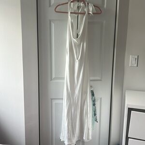 White satin dress halter top with slit